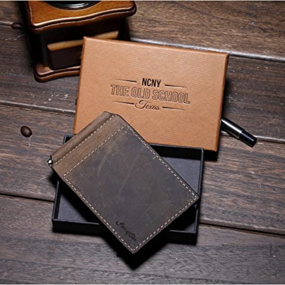 NCNY Old School Genuine Crazy Horse Leather Bifold Wallet or Money Clip